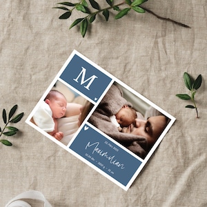 Personalisierte Dankeskarte zur Geburt | personalisierte Karte mit Fotos, Geburtsdaten und Text auf der Rückseite | DINA6-Format