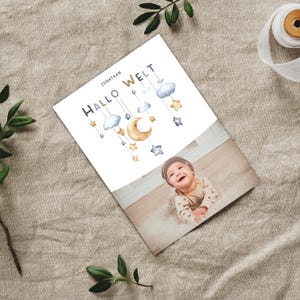 Personalisierte Dankeskarte zur Geburt | personalisierte Karte mit Fotos, Geburtsdaten und Text auf der Rückseite | DINA6-Format