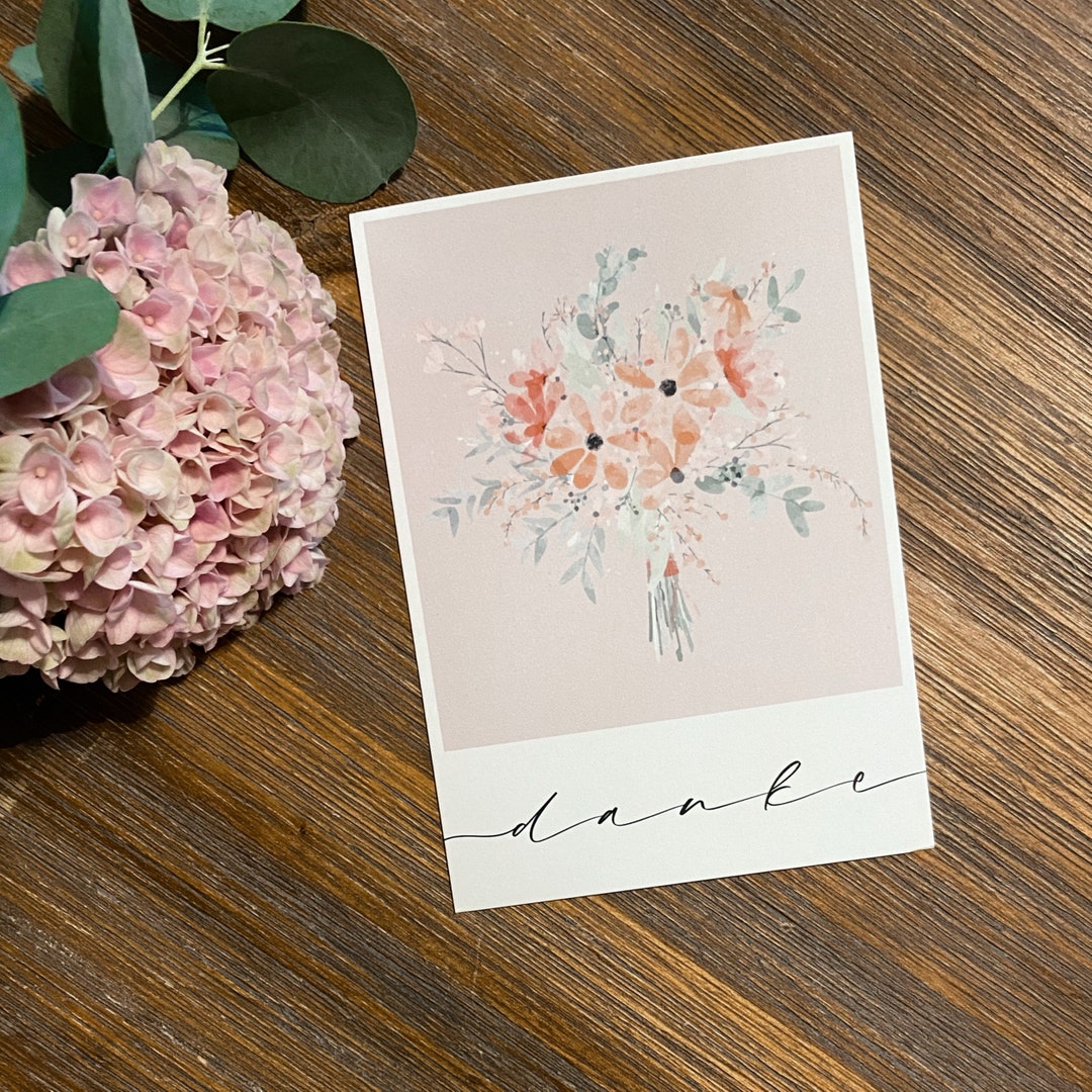 Dankeskarte Karte zum Danke sagen mit Blumenstrauß - Etsy.de