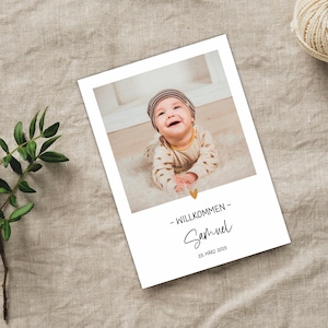 Personalisierte Dankeskarte zur Geburt | personalisierte Karte mit Fotos, Geburtsdaten und Text auf der Rückseite | DINA6-Format