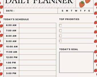 Planificador digital diario sin fecha / Fresas / Descarga instantánea en PDF / Planificador sencillo para tabletas