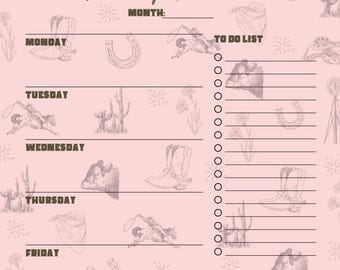 Planificador digital semanal sin fecha / Vaquera rosa / Descarga instantánea en PDF / Planificador sencillo para tabletas