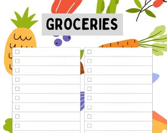 Plantilla digital de lista de compras / Planificador de compras y lista de alimentos / Descarga instantánea en PDF