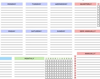Plantilla de horario de limpieza / Planificador de limpieza / Tabla de tareas diarias, semanales, mensuales y anuales