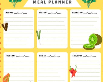 Planificador de comidas semanal con lista de compras, plantilla digital / Plan de menú y planificación de comidas para 7 días / Descarga instantánea en PDF