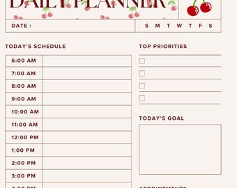 Planificador digital diario sin fecha / Color cereza / Descarga instantánea en PDF / Planificador sencillo para tabletas