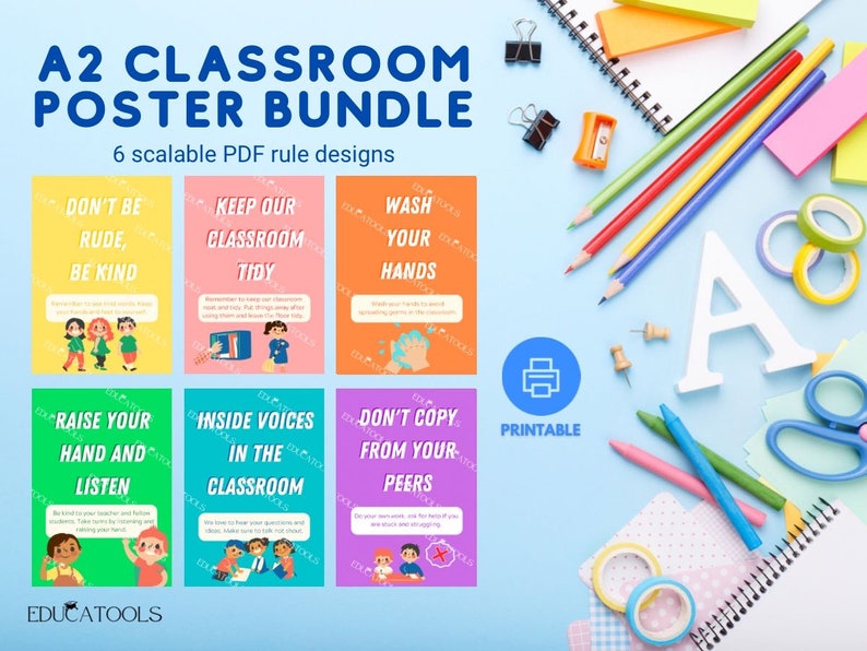 A4 A3 A2 Classroom Rules Poster Bundle Instant Download Education Decor