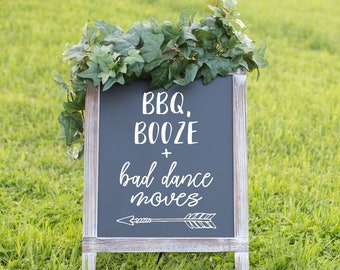 BBQ, Booze, and Bad Dance Moves Wedding Sign SVG | Rustic Wedding Decor | Customizable | Wedding Reception Decoration