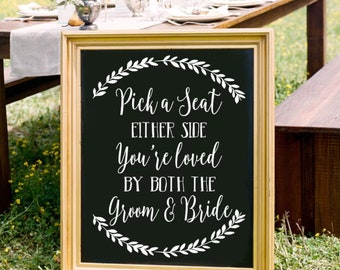Rustic Pick a Seat Either Side Wedding Reception SVG Cut File - Instant Download