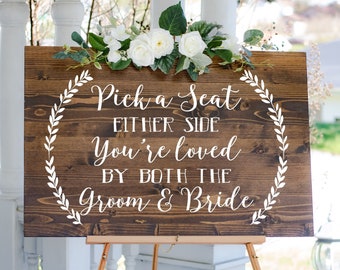 Horizontal Rustic Pick a Seat Either Side Wedding Reception SVG Cut File - Instant Download