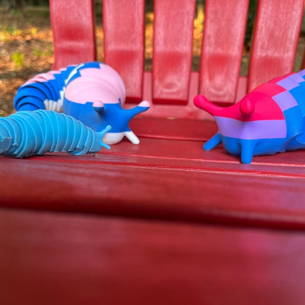 3d printed multi-colored slug fidget toy