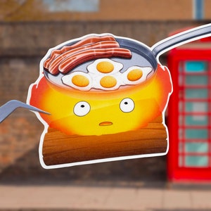 Calcifer Cooking Breakfast - Howl's Moving Castle - Adesivo kawaii para amantes de anime