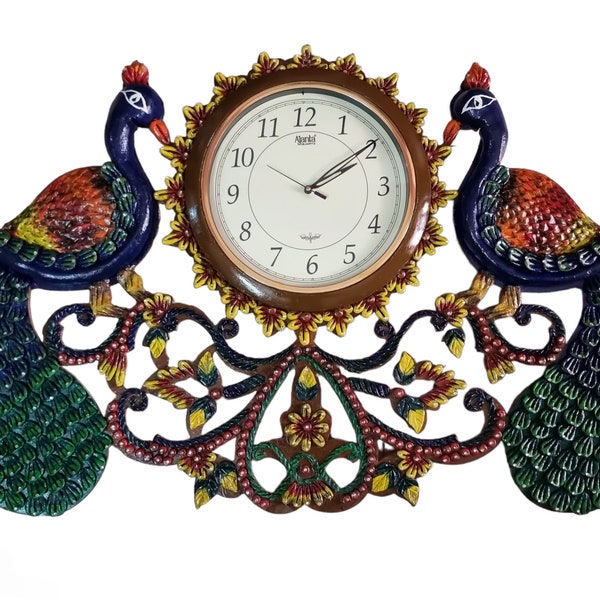 Handmade Wooden Wall Clock Peacock Large Shape Wall Clock Home Decor Wall Hanging Home Office Décor, Peacock Wall Clock, Antique Wall Clock