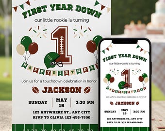 Invitation d'anniversaire pour la première année : modèle Canva modifiable, invitation pour le premier anniversaire de football, téléchargement numérique
