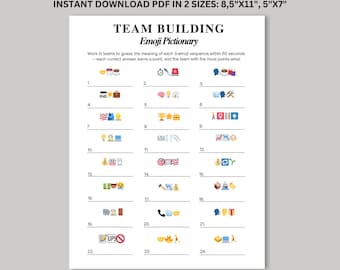 Jeu d'émojis pour renforcer l'équipe : activité amusante à imprimer pour le bureau, défi interactif d'émojis, téléchargement PDF instantané, jeu à imprimer pour les fêtes de bureau.
