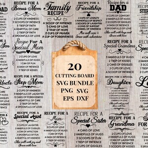 Pacote Svg de Tábua de Corte de Receita, Receita Svg, Cozinha de Fazenda Svg, Tábua de Corte de Madeira Dizendo Svg, Assado Svg Charcutaria Svg, Ação de Graças