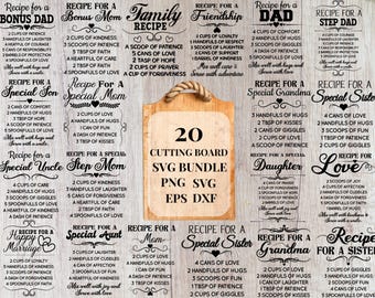 Recipe Cutting Board Bundle Svg, Recipe Svg, Farmhouse Kitchen Svg, Engraved Wood Cutting Board, Baking Svg Charcuterie Svg, Thanksgiving