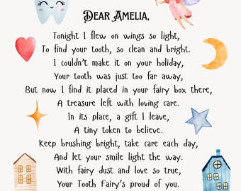 Lettre personnalisée pour la fée des dents avec nom personnalisé, note imprimable pour la fée des dents
