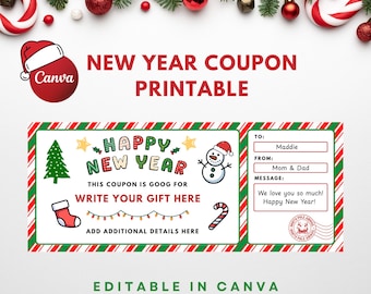 Carnet de bons de Noël pour enfants, modèle modifiable Canva, certificat cadeau de Noël, bon d'achat de Noël à imprimer, téléchargement instantané