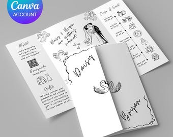 Gatefold Wedding Invitation Template Canva Editable Hand Drawn Whimsical Wedding Invite Digital Wedding Cards Ceremony and Reception