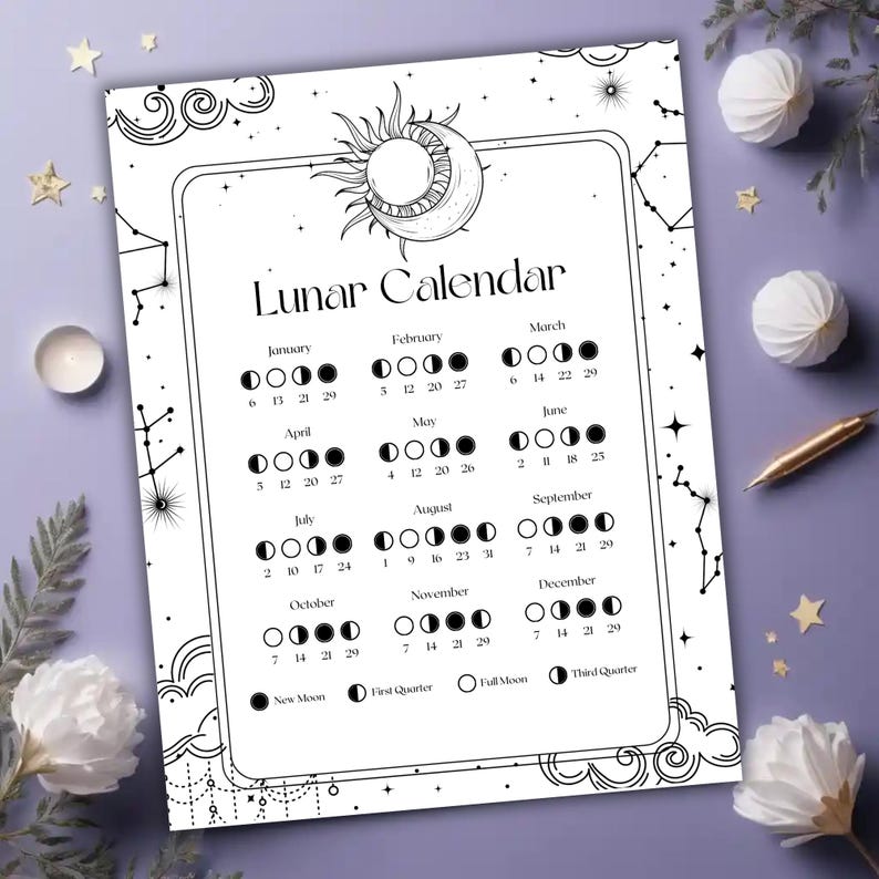 2025 Moon Phase Calendar Lunar Calendar for 2025 Moon Calendar With