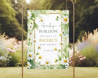Baby In Bloom Welcome Sign Baby Shower Girl Or Boy Sign Chamomile Wildflower Editable Canva Template Printable Yard Sign, Instant Download