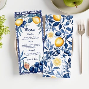 Aquarell-Hochzeitsmenüvorlage | Doppelseitige Canva-Menükarte | Bearbeitbares Hochzeitsmenü | Druckbares elegantes Menüdesign