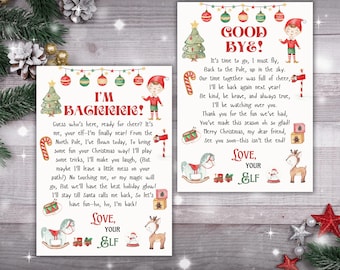 Kit de lettres d'elfes : Lettres de bonjour et d'au revoir à imprimer, Lettre de retour d'elfe, Ensemble de petits mots d'elfes de Noël pour enfants, Téléchargement instantané, Téléchargement numérique