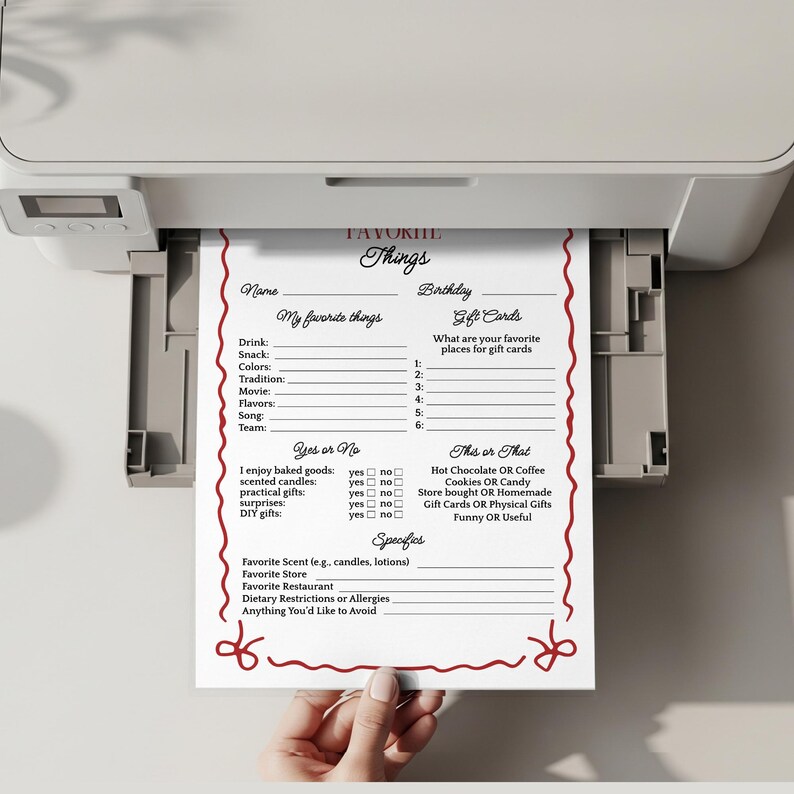 My Favorite Things List Questionnaire Printable, Coquette Favorite ...