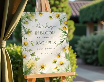 Baby In Bloom Sign Baby Shower Welcome Sign Chamomile Wildflower Editable Canva Template Printable Yard Sign, Digital, Instant Download