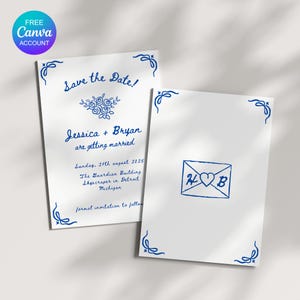 Handgezeichnete Save the Date Hochzeitseinladungsvorlage, Handgeschriebene Save the Dates, Whimsical Wedding Doodle Save the Date Karte Canva Vorlage