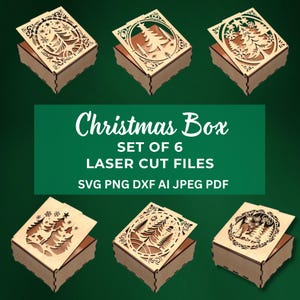 Weihnachtsbox Laser Cut Datei 4er Set Bundle SVG Glowforge Merry Laser Cut Neujahr Geschenkbox Heiligabend Box 3D Laser Holz Geschenkbox
