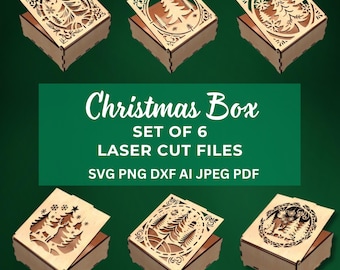 Christmas Box Laser Cut File Set Of 4 Bundle SVG Glowforge Merry Laser Cut New Year Gift Box Christmas Eve Box 3D Laser Wooden Gift Box