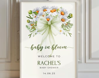 Baby in Bloom Welcome Sign Chamomile Baby Shower Welcome Sign Printable, Wildflower Baby Girl Shower Sign Template, Baby Boy Shower Welcome