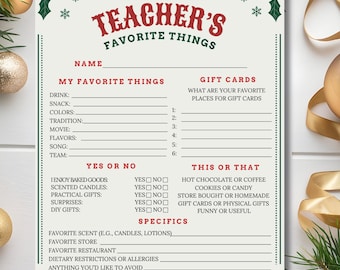 Questionnaire pour enseignants « Quelques-unes de mes choses préférées », Sondage de Noël, Liste de souhaits de cadeaux de Noël à imprimer