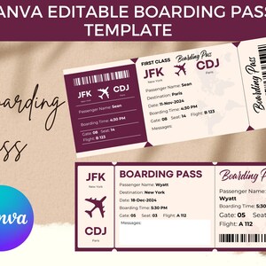 Bordkarte Canva Vorlage, Bearbeitbares, druckbares, personalisiertes Flugticket, Überraschungsreise, Canva Bordkarte, Flugticket-Geschenkkarte
