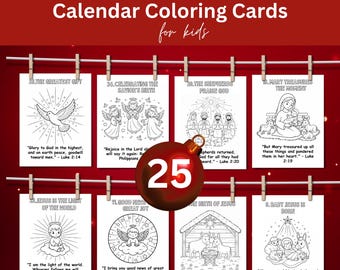 Calendrier de l'Avent à imprimer et à colorier pour enfants, calendrier de l'Avent chrétien instantané, cartes bibliques de l'Avent à télécharger