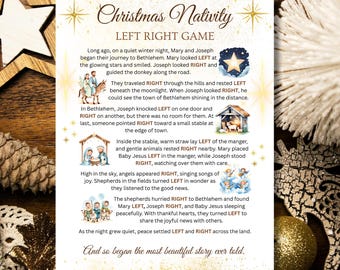 Jeu de Noël de la Nativité (gauche/droite) à imprimer, Jeu du cadeau à télécharger instantanément, Jeu du cadeau à passer, Jeu de Noël chrétien pour la famille