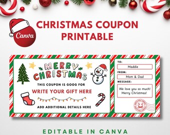 Carnet de bons de Noël pour enfants - Modèle Canva modifiable, certificat cadeau de Noël, bon d'achat de Noël à imprimer, téléchargement instantané