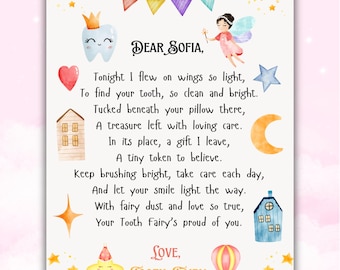 Personalized Tooth Fairy Letter with Custom Name, Printable Tooth Fairy Note, Digital Download for First Tooth, Tooth Fairy Gift & Receipt.