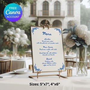 Plantilla de menú de boda dibujada a mano (Canva), tarjeta de menú imprimible, tarjeta de menú manuscrita, boda caprichosa, descarga instantánea editable e imprimible