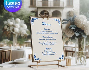 Handgezeichnete Hochzeitsmenüvorlage Canva, druckbare Menükarte, handgeschriebene Menükarte, skurrile Hochzeit, editierbarer druckbarer Sofort-Download