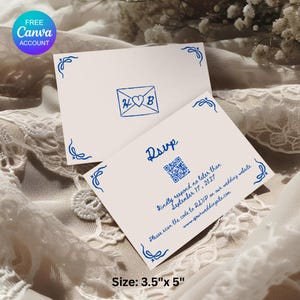 Handgezeichnete RSVP-Hochzeitskarte mit QR-Code-Vorlage für Antwortkarten für Hochzeitswebsites, minimalistisches RSVP-Hochzeitseinladungsregister und RSVP-Karte