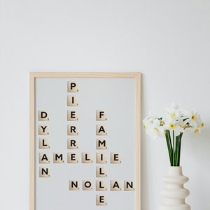 Póster tamaño A4 | Crucigrama familiar scrabble A3, impresión personalizada de mosaicos de letras familiares