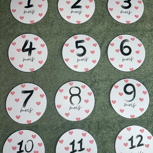 Cartes étapes bébé - Première année bébé - Mois anniversaires - 1ère année - grossesse - coeur rose - coeur bleu