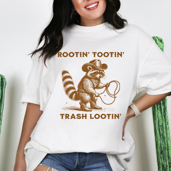 Vintage Western Raccoon Comfort Colors Shirt, Raccoon Cowboy TShirt, Rootin Tootin Trash Lootin Funny Trash Panda Tee, Wild West Street Cat