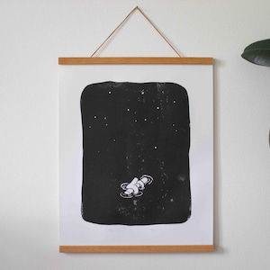 Linocut print "Like Driftwood I'm Lost" 40 x 50 cm art poster, wall art, mental health