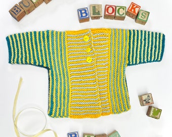 Knitting Pattern for Building Blocks Baby Cardigan - Advanced Beginner, Worsted Yarn, Cozy Infant Sweater
