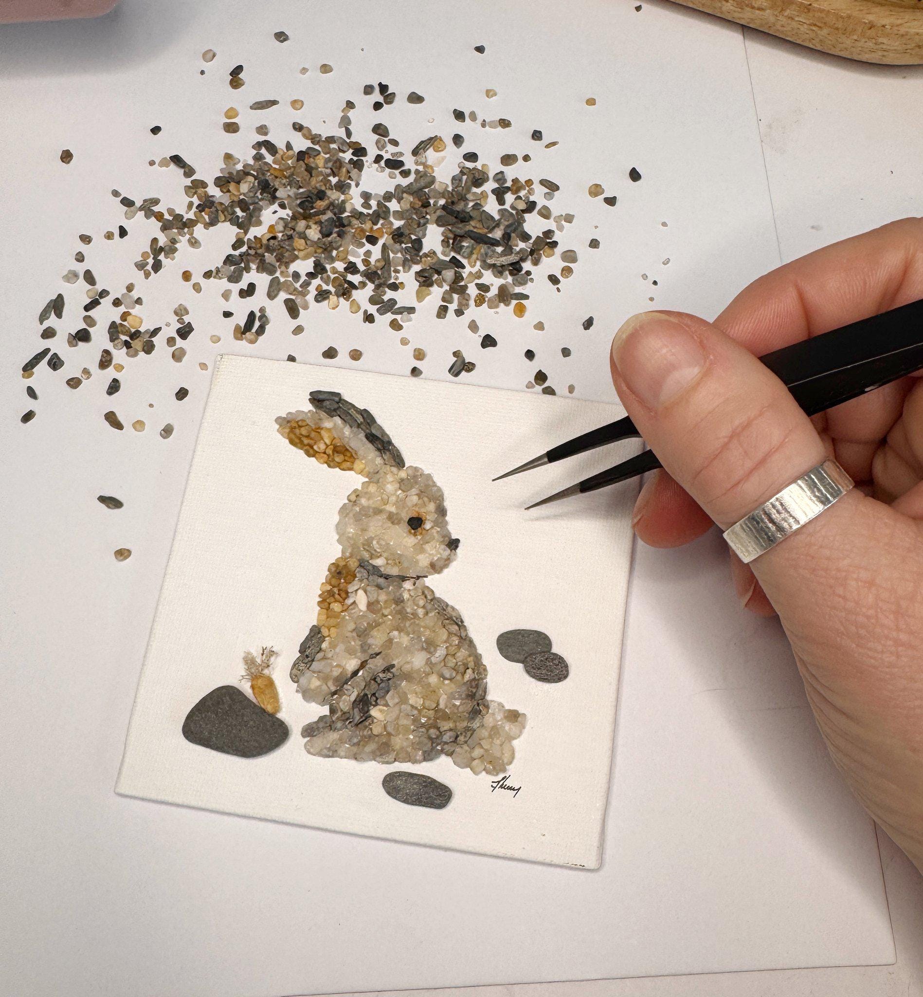 Simple Rabbit Pebbles Paint Bunny Rabbit Mini Original Mosaic Pebble Art — 4x4 Framed Coastal Maine ...