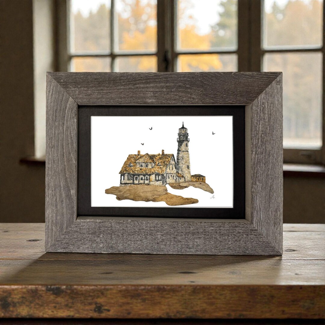 Portland Headlight Lighthouse Pebble Art Print | Maine Coastal Decor - Etsy